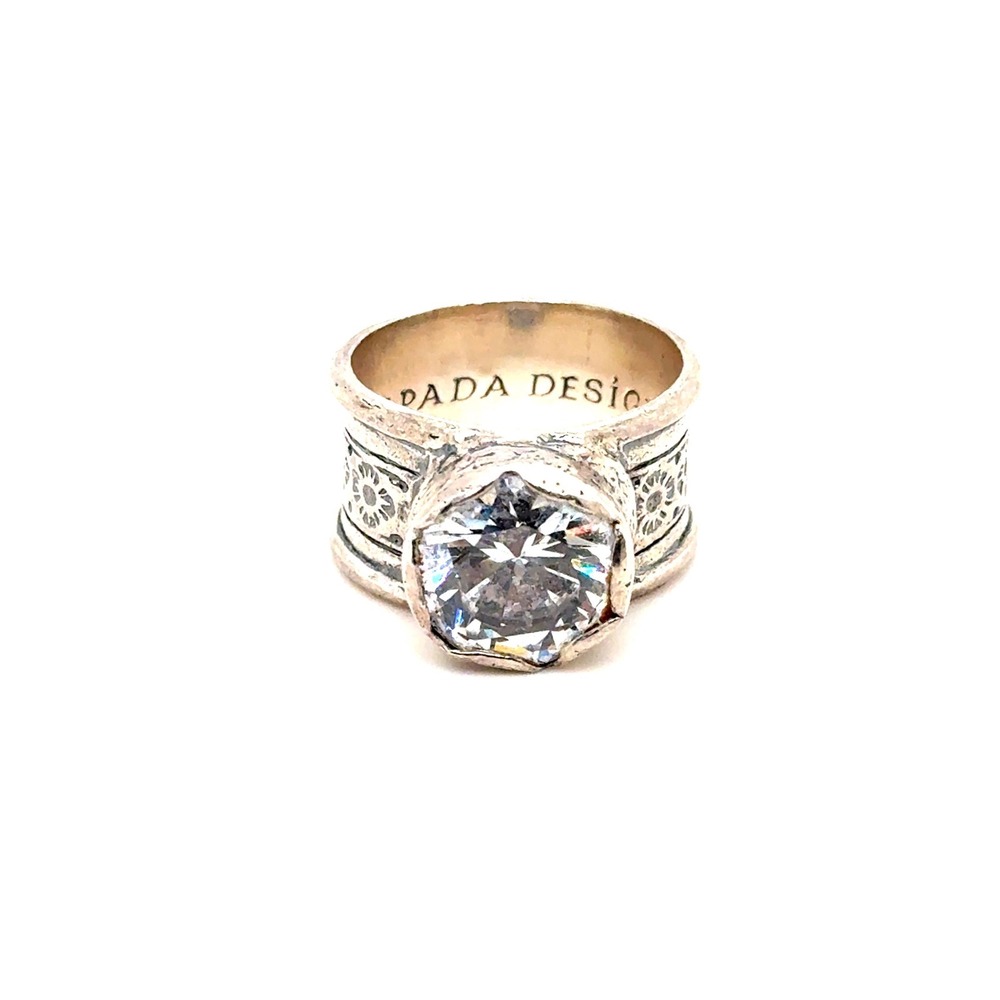 Silpada Sterling Silver Cubic Zirconia Floral Wide Band Statement Ring Size 9